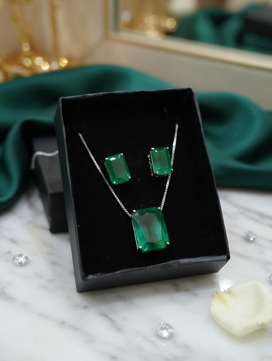 Green Gemstone Locket Set