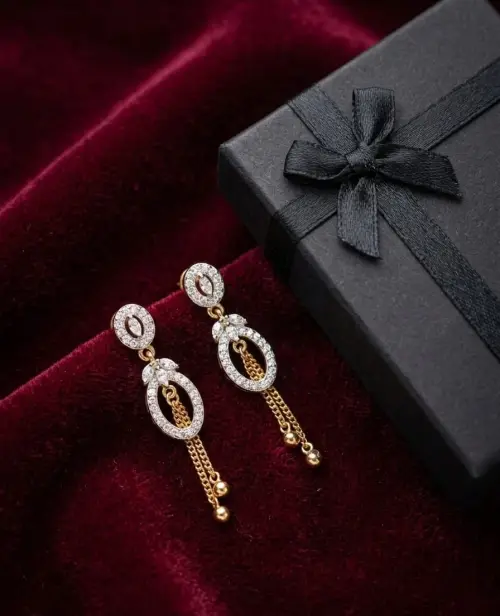 Gold Pavé Oval Drop Earrings