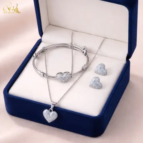 Silver Heart Nacklace Set
