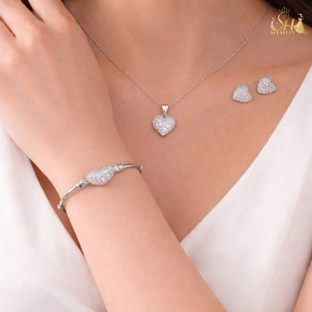 Silver Heart Nacklace Set