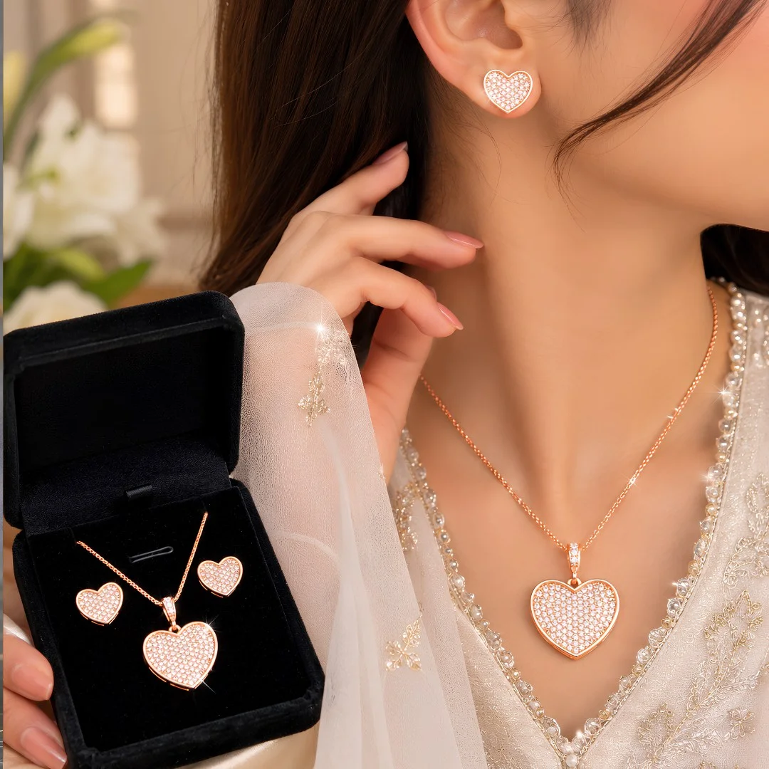 Luna Gleam Ring, Diamond heart necklace set