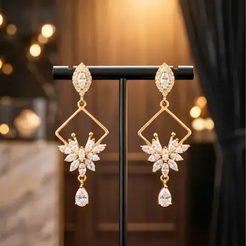 Golden Floral Drop Earrings