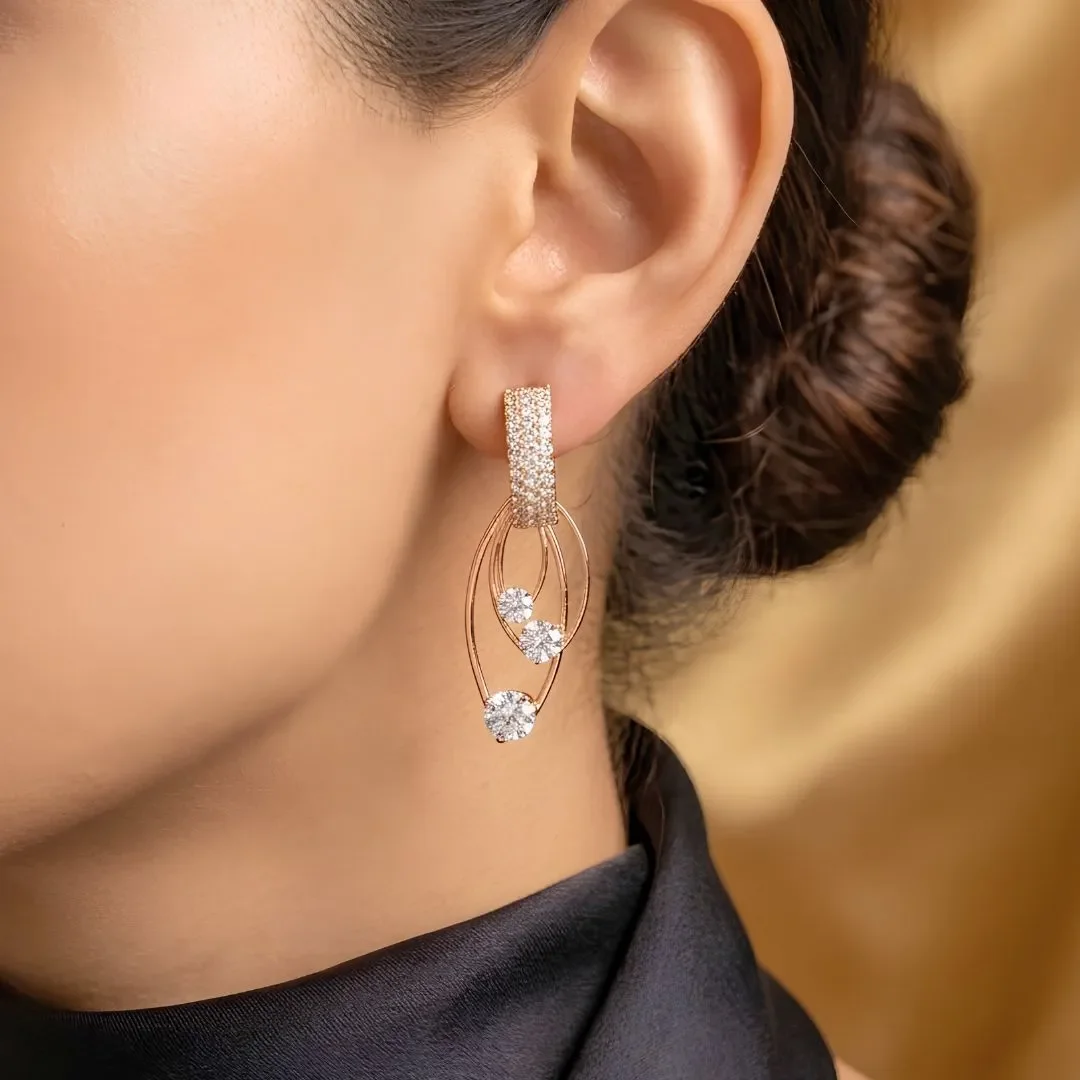 Golden clover Charms chain, Crystal Long Drop Earrings,,Twin Glow Ring
