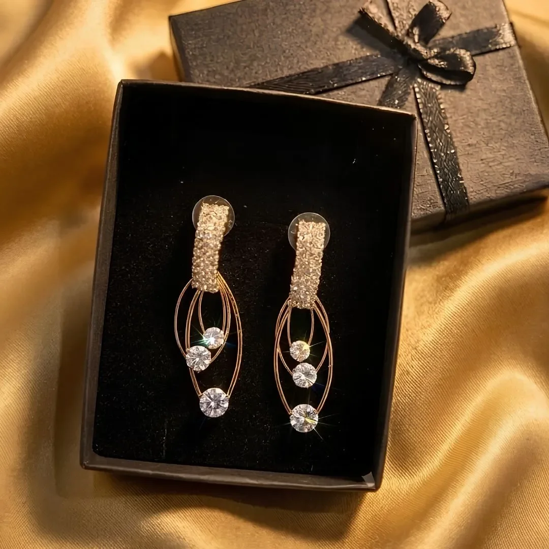 Golden clover Charms chain, Crystal Long Drop Earrings,,Twin Glow Ring