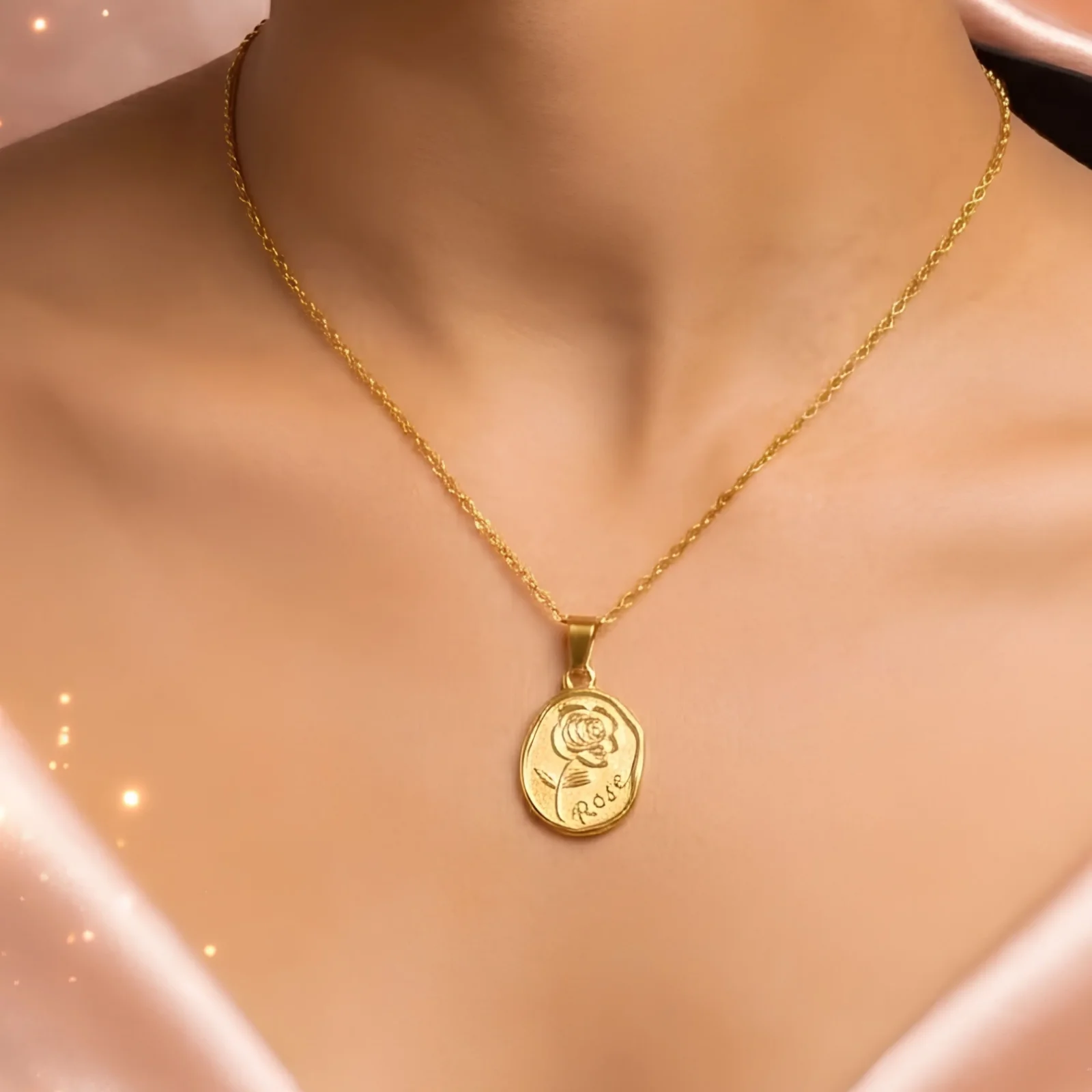 Gold Coin Rose Nacklace,Stainless steel stylish Ear ring,Baybo Ring