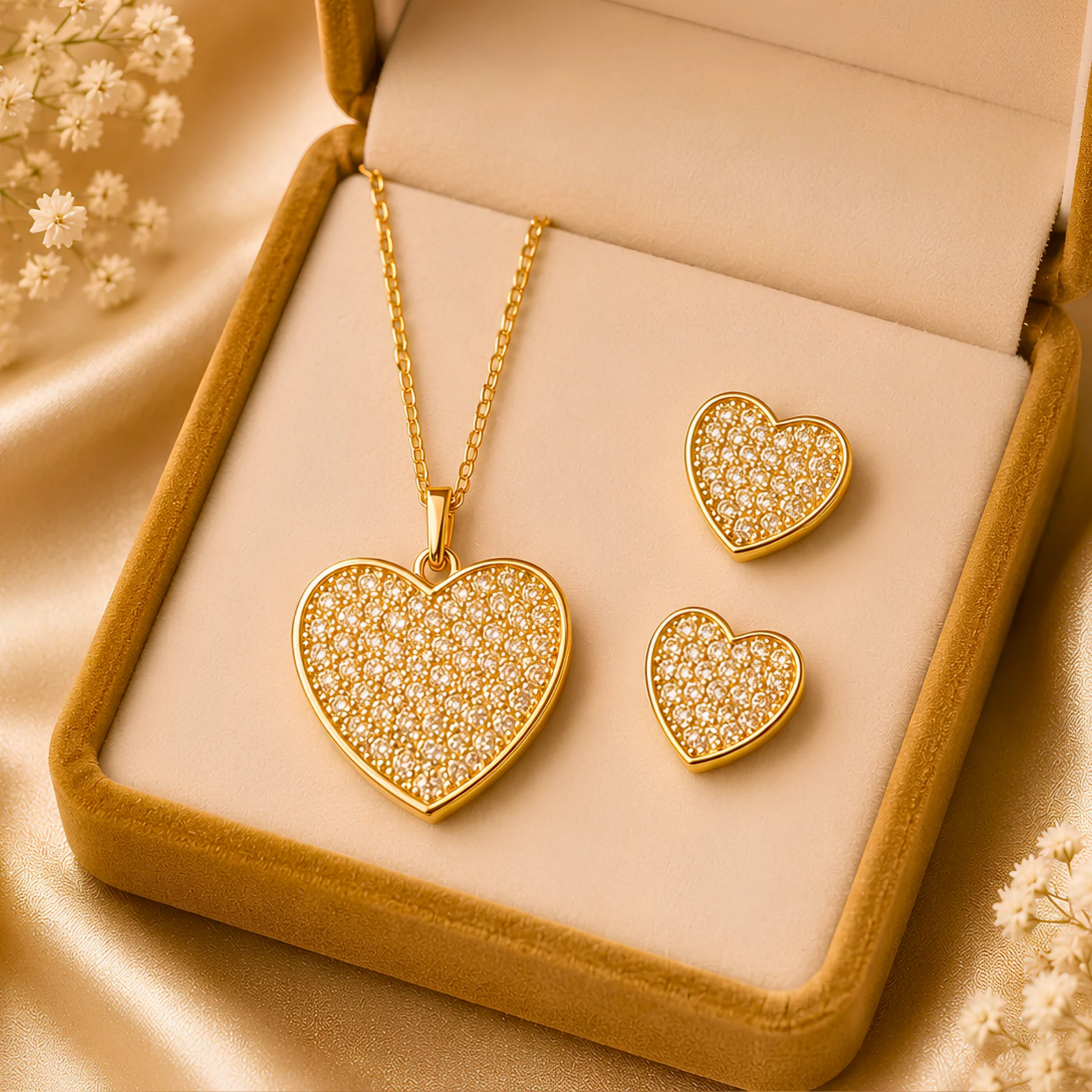 Luna Gleam Ring, Diamond heart necklace set