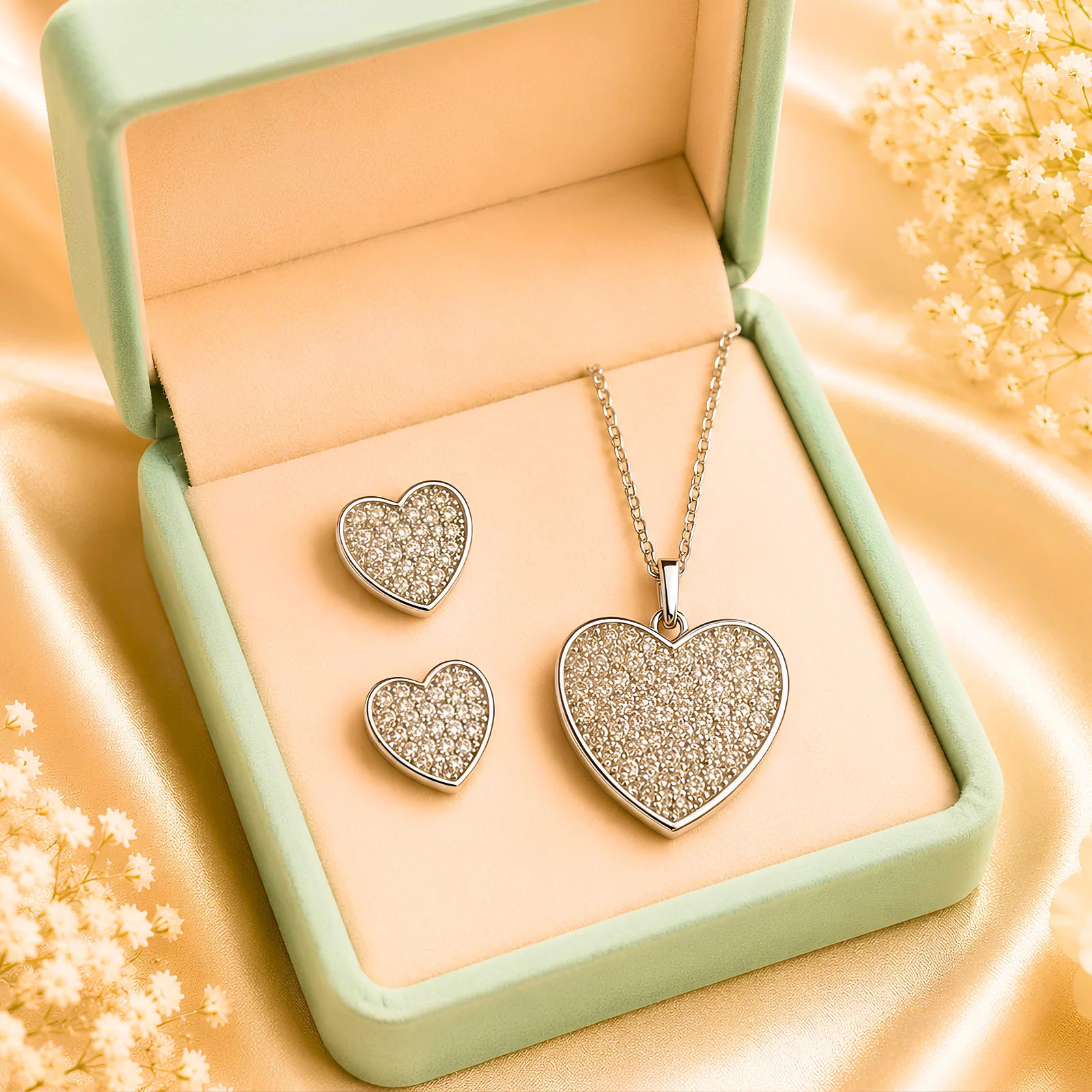 Diamond heart necklace set