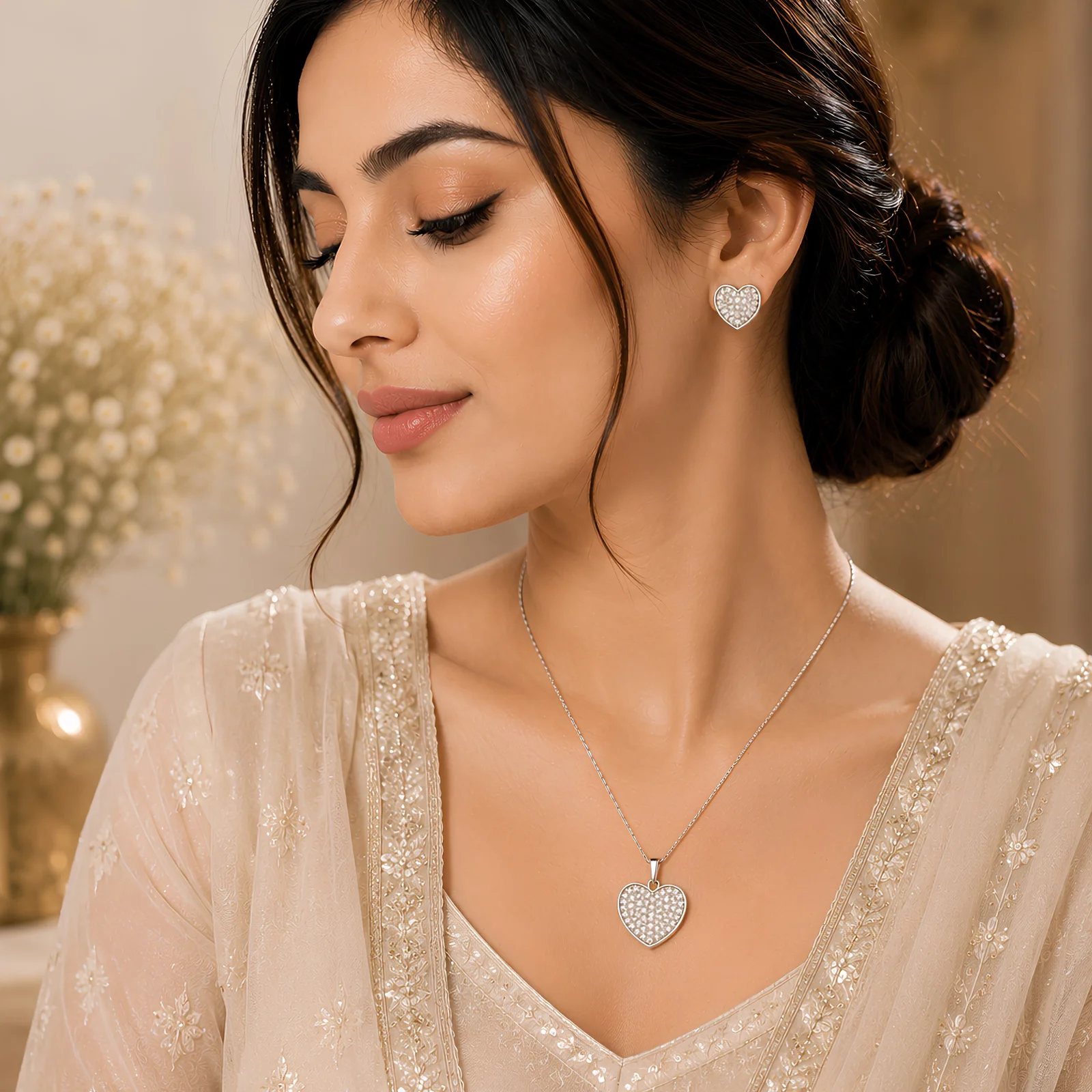 Diamond heart necklace set
