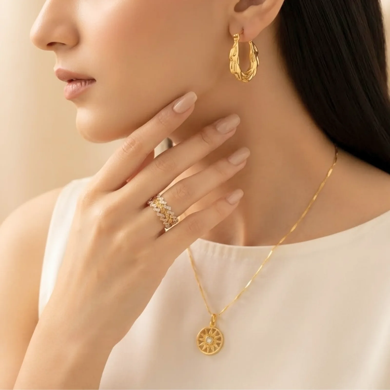 Sun Flower Hoop Earrings Set