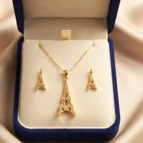  Eiffel Tower Pendant Necklace & Earrings