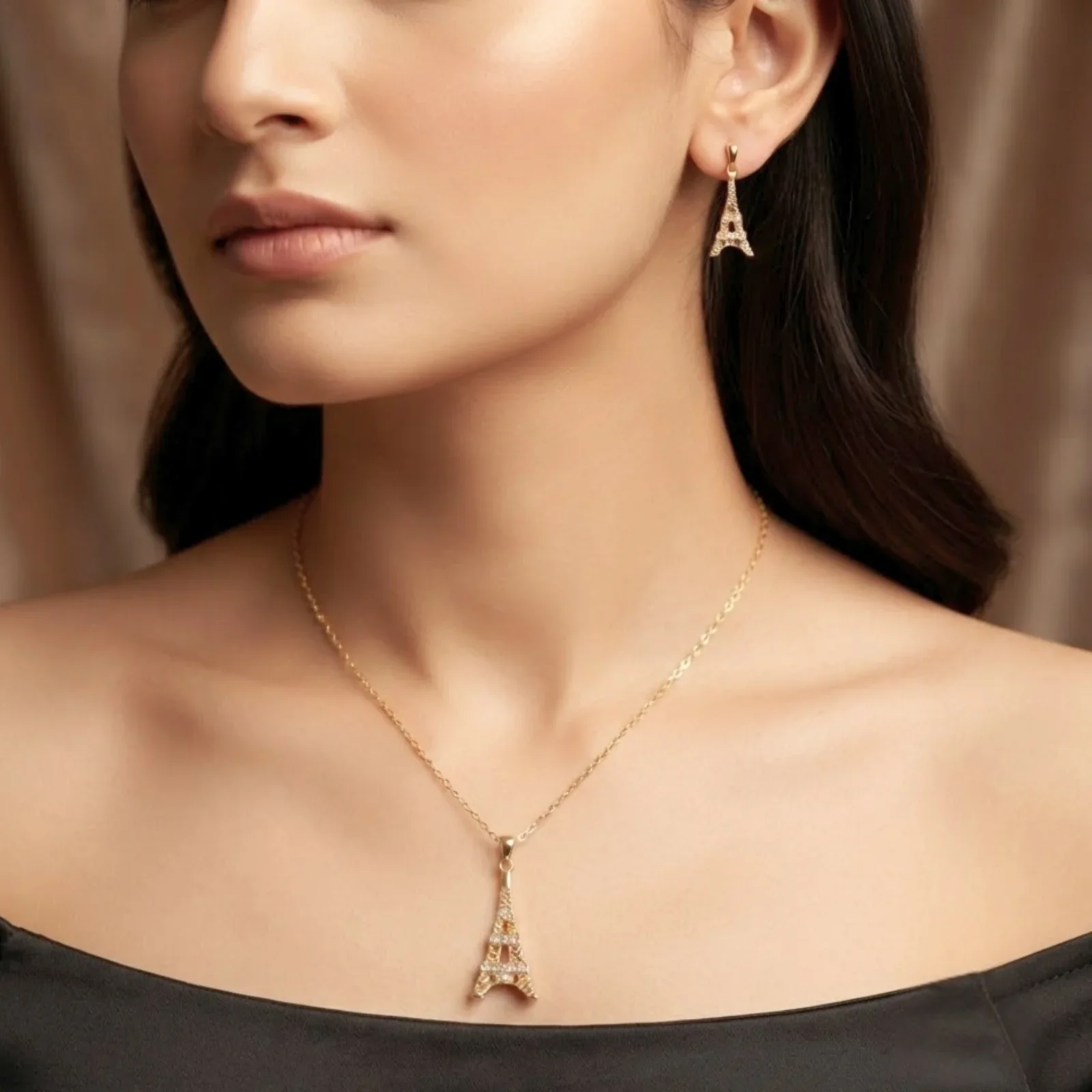  Eiffel Tower Pendant Necklace & Earrings