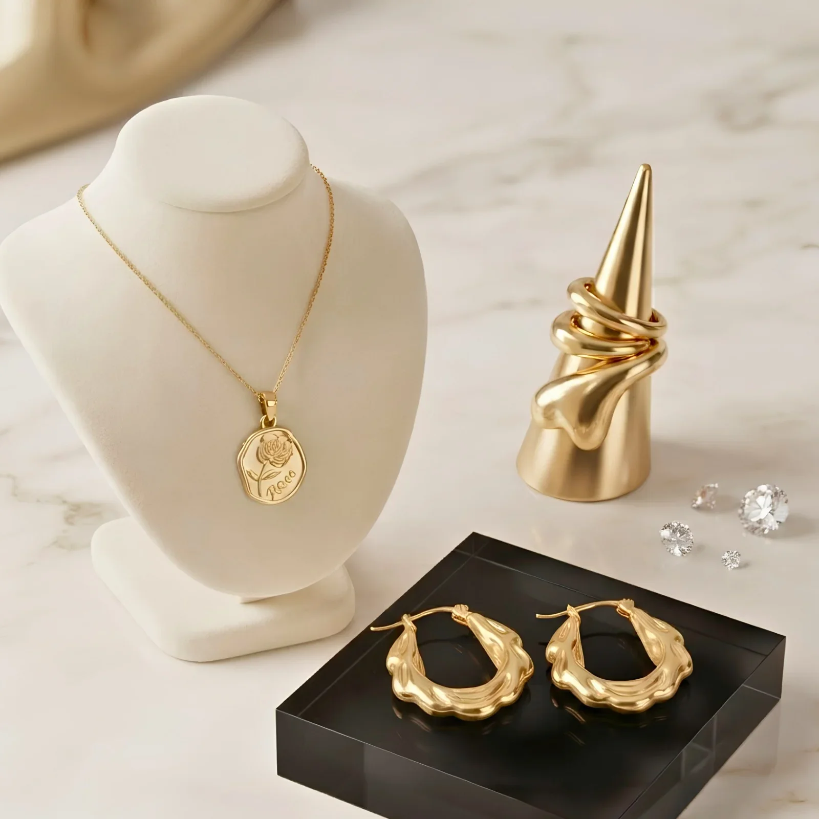 Gold Coin Rose Nacklace,Stainless steel stylish Ear ring,Baybo Ring