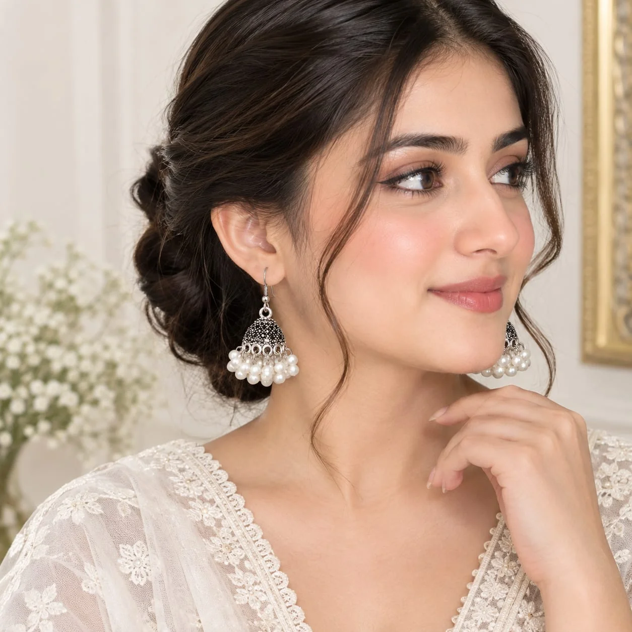 WHITE PEARL JHUMKI